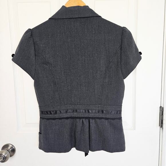 Y2k Puff Cap Sleeve Blazer Top Alt Horror Game Office Siren Y2K 90s Ribbon Sz M - Picture 2 of 7